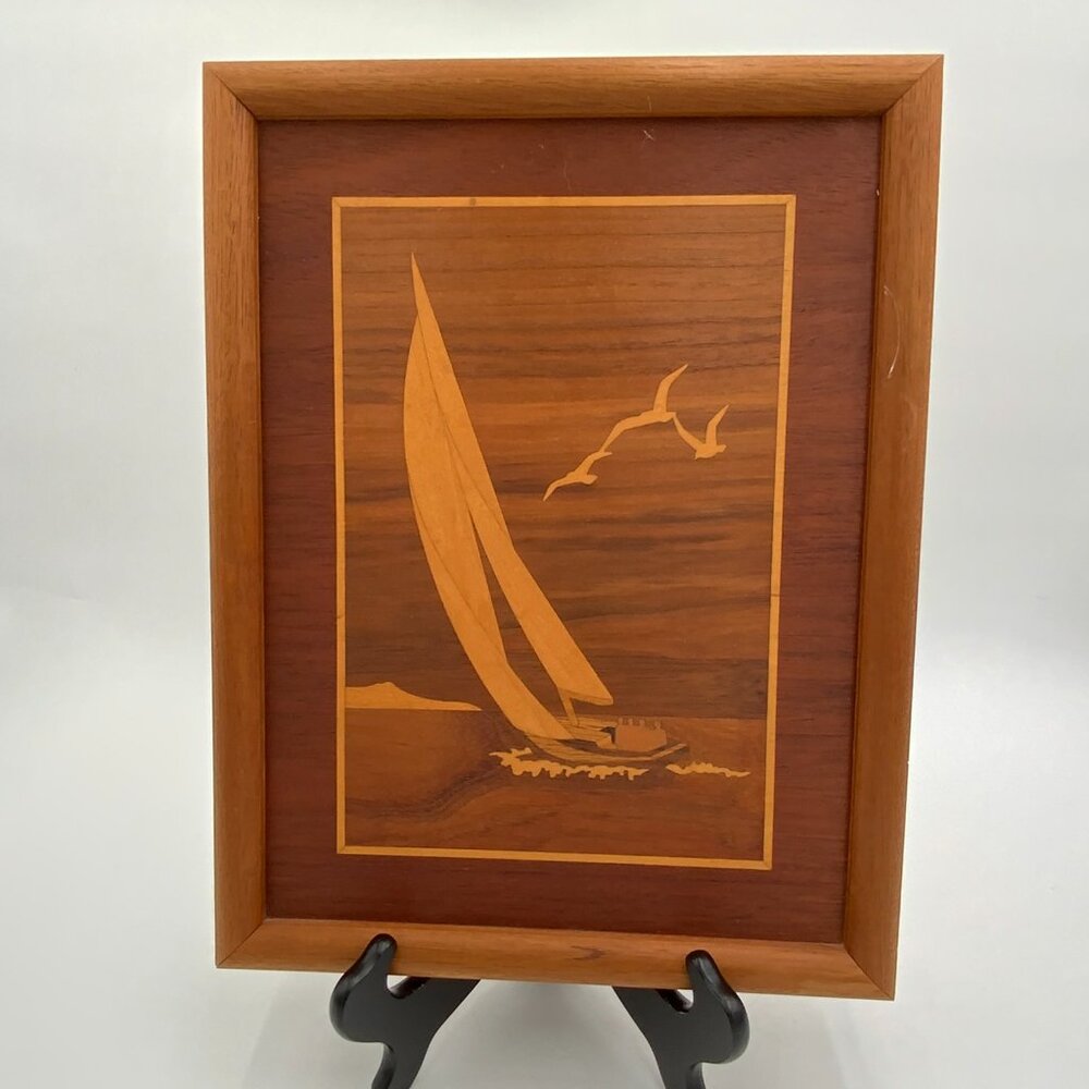 Hudson River Inlay Marquetry Sailing Boat Jeff Nelson Original Wood Art